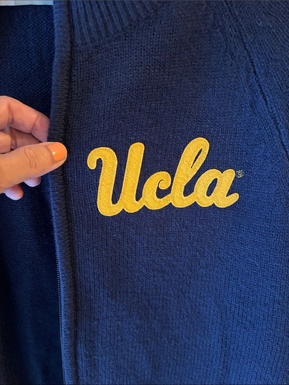 Navy Zip-Up Sweater with Yellow UCLA Script